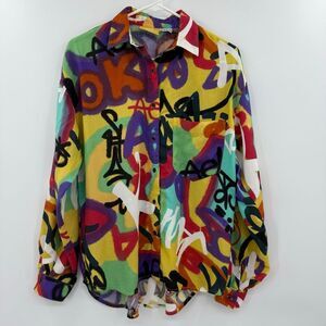 Vintage women's jordache button down colorful graffiti 90s small‎